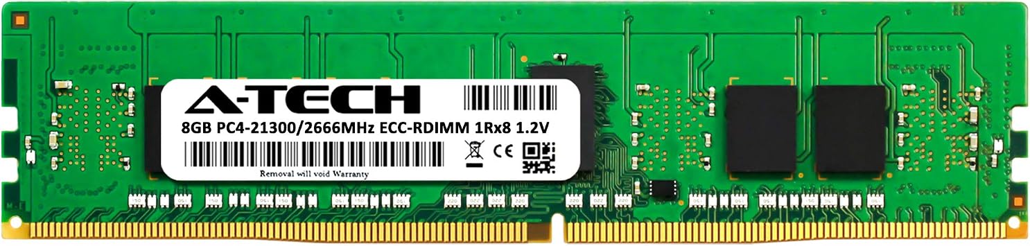 A-Tech 8GB RAM Replacement for Micron MTA9ASF1G72PZ-2G6 | DDR4 2666MHz PC4-21300 1Rx8 1.2V ECC RDIMM Registered 288-Pin DIMM Memory Module