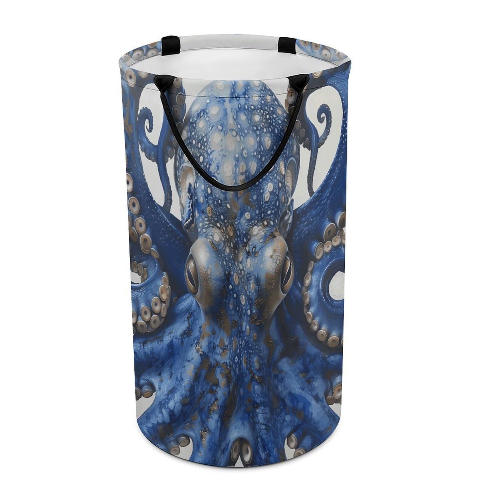 Fodpand Style Blue Octopus Laundry Basket With Handle Foldable Laundry Hamper Narrow Laundry Bag For Bedroom, Bathroom, Laundry Room 15.7X27.2 In
