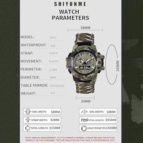 Miniatura 7 de Reloj táctico de supervivencia 23 en 1 para hombre, multifuncional, resistente al agua, para exteriores, pulsera ajustable con brújula de paracaídas