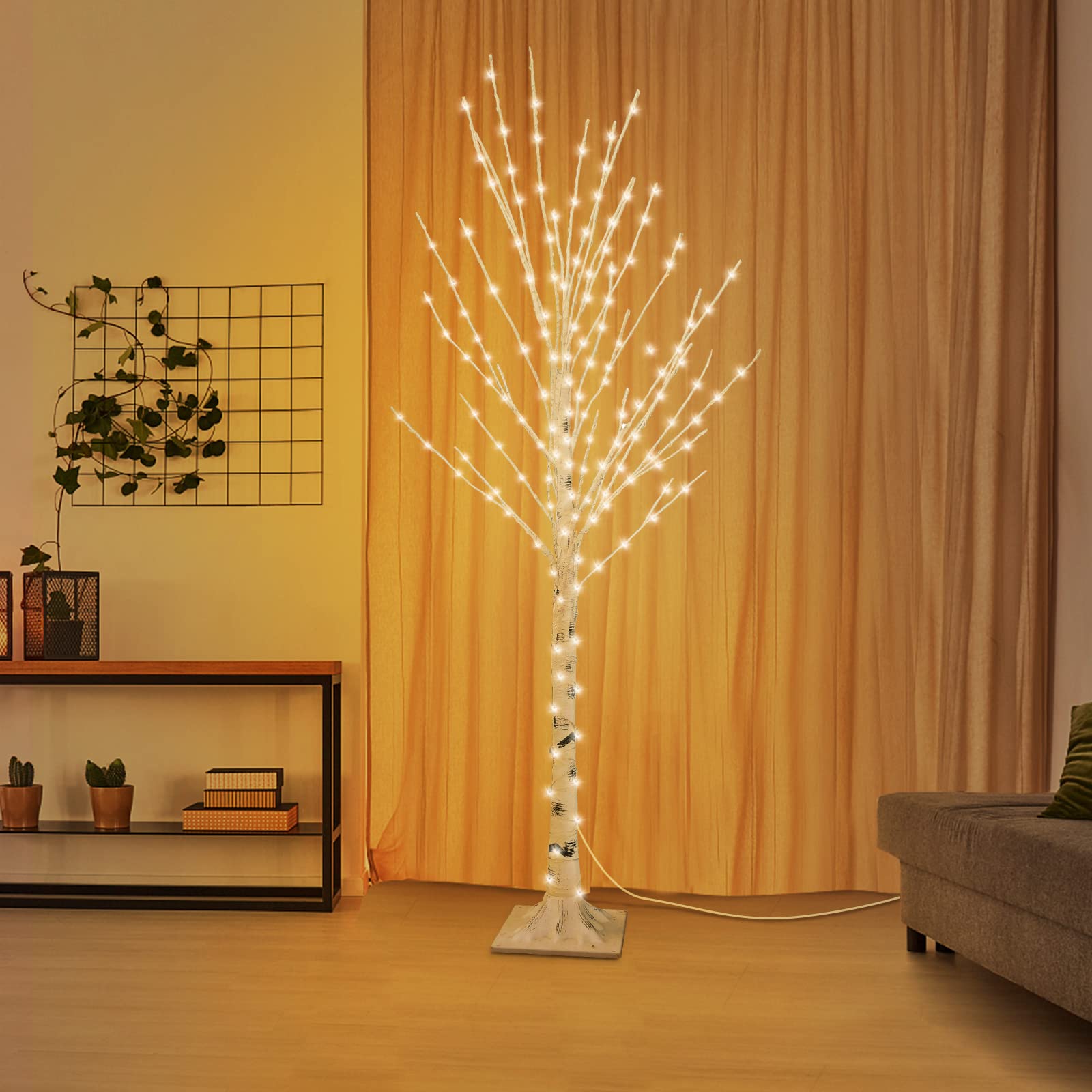 4FT Birch Tree with Lights, Lighted Birch Tree for Christmas Decorations, LED Tree Indoor/Outdoor Christmas Tree with 360 LED Warm Lights from Bottom to Top, 8 Mode Options, Christmas Home Decor