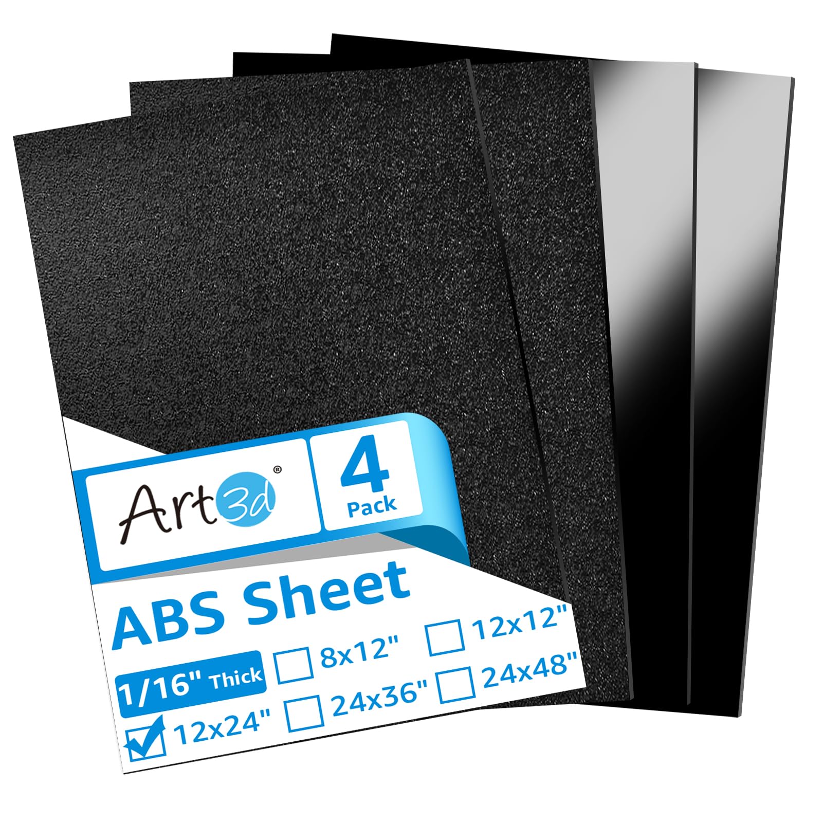 Art3d ABS Plastic Sheets 1/16 Inch Thick 12"x24", 4 Pack - Thermoform Two-Sided Rigid Art3d ABS Sheet (Textured Plastic Front & Smooth Back)