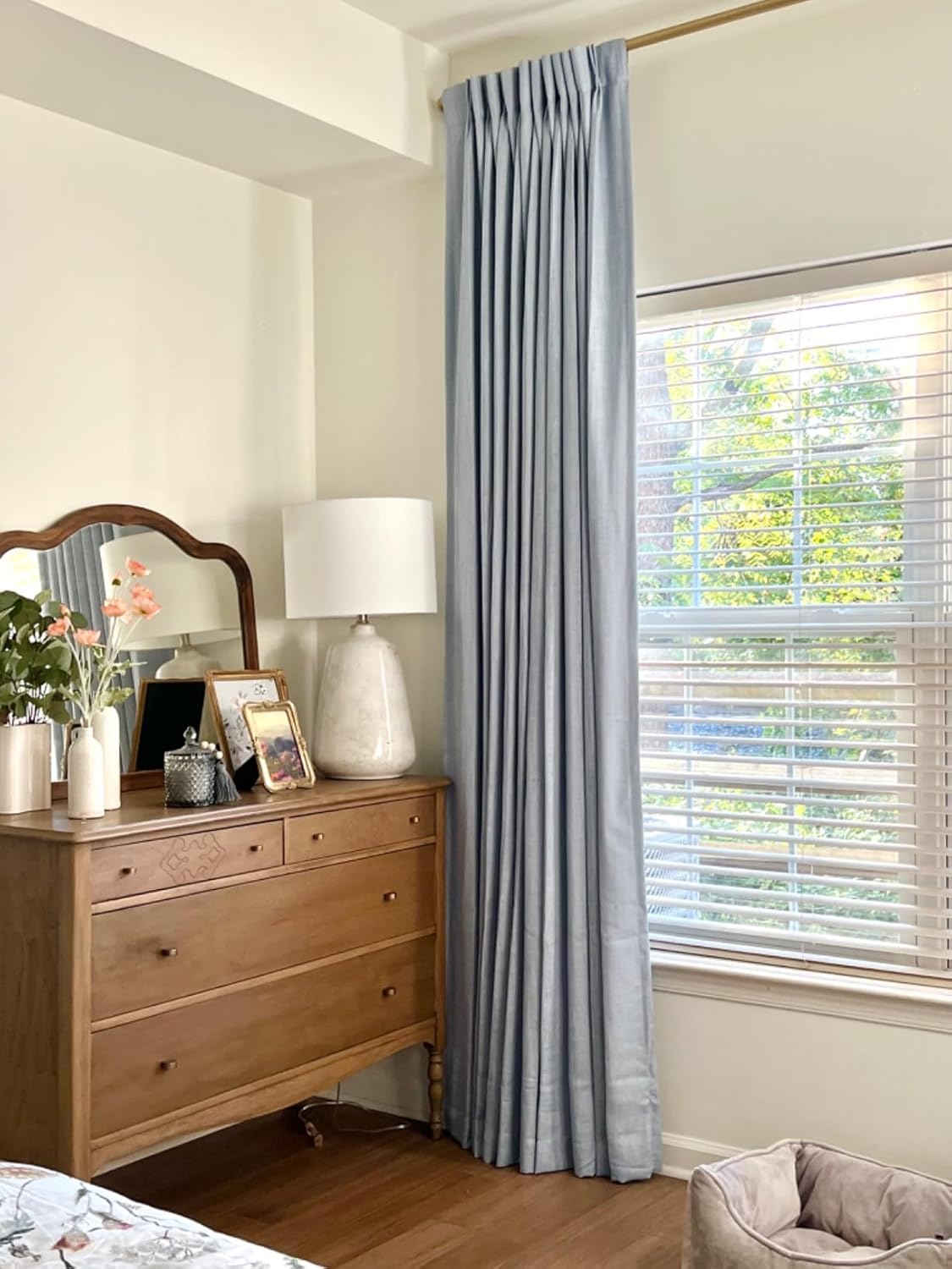 WEST LAKE Dusty Blue Bailey French Pleated Blackout Curtains with Liner 90 Inches Long,Modern Room Darkening Drapes for Bedroom Living Room Patio,Energy Efficient Window Treatment,60 Wx90 L,1 Panel