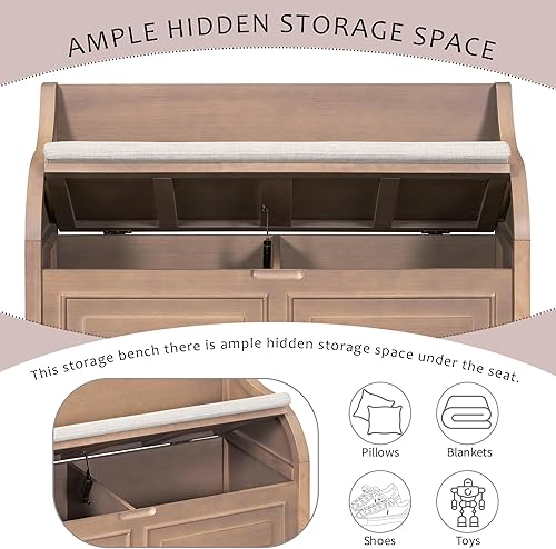 Miniatura 5 de LUMISOL Banco de almacenamiento con cajones, banco de entrada, muebles de acento, organizador de baúl de juguete con bisagra de seguridad y cojín de