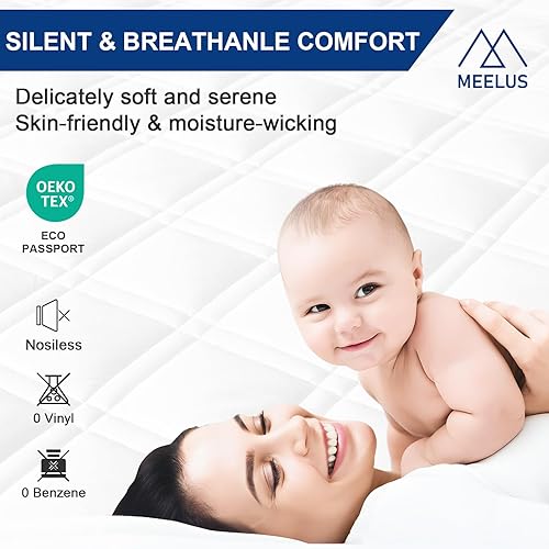 Miniatura 4 de Protector de colchón acolchado tamaño matrimonial, transpirable, impermeable, con bolsillo profundo ajustable de 8 a 21 pulgadas, funda de colchón