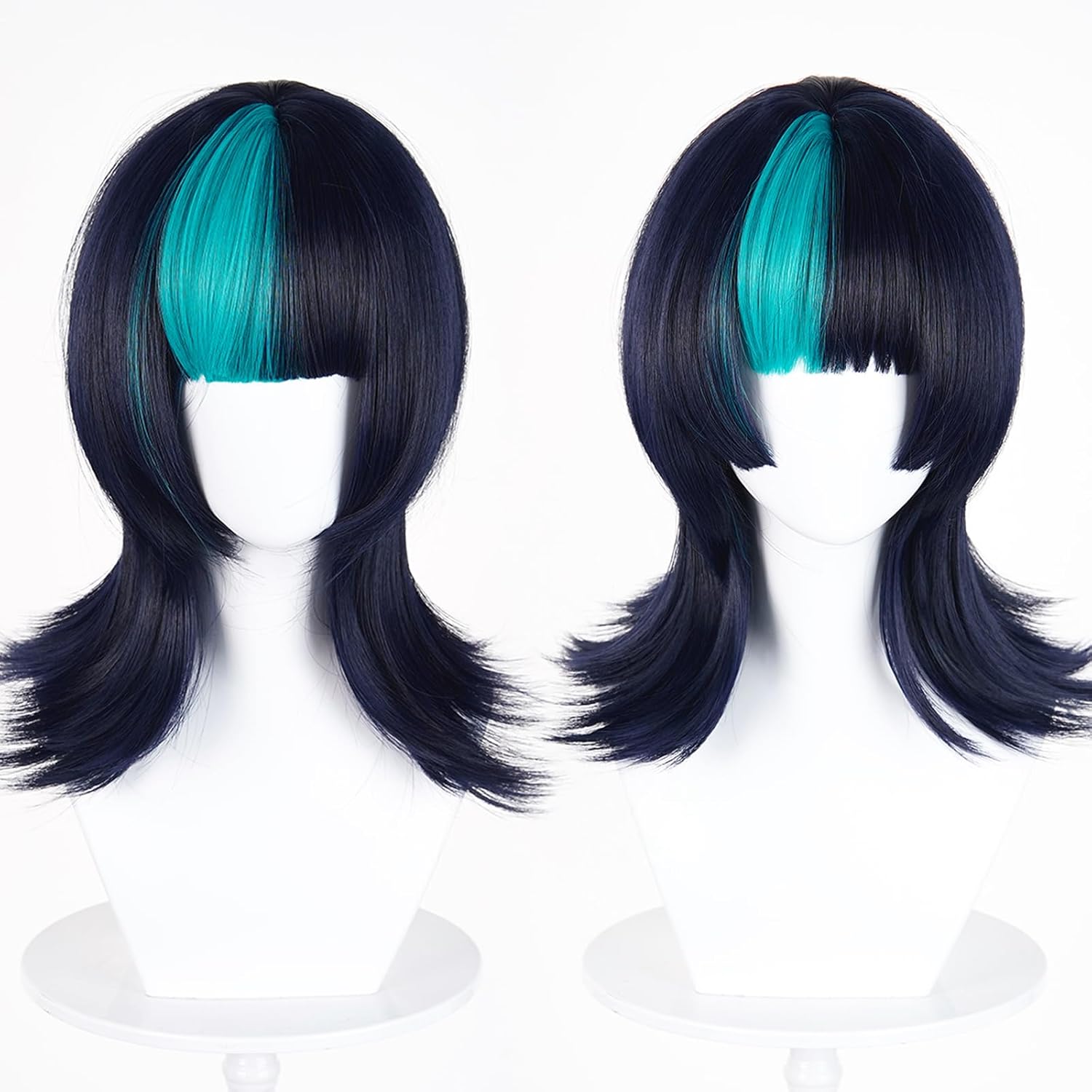 Probeauty Black Mixed Blue Wig with Choker Anime Cosplay Wig with Bangs for Halloween Costume Party