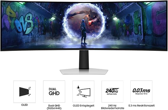 Samsung 49 بوصة Odyssey OLED G9 G93SD DQHD (5120 x 1440) شاشة كمبيوتر لشاشة الألعاب 240 هرتز OLED خالية من الوهج 0.03 مللي ثانية وقت الاستجابة مركز الألعاب LS49DG934SUXEN