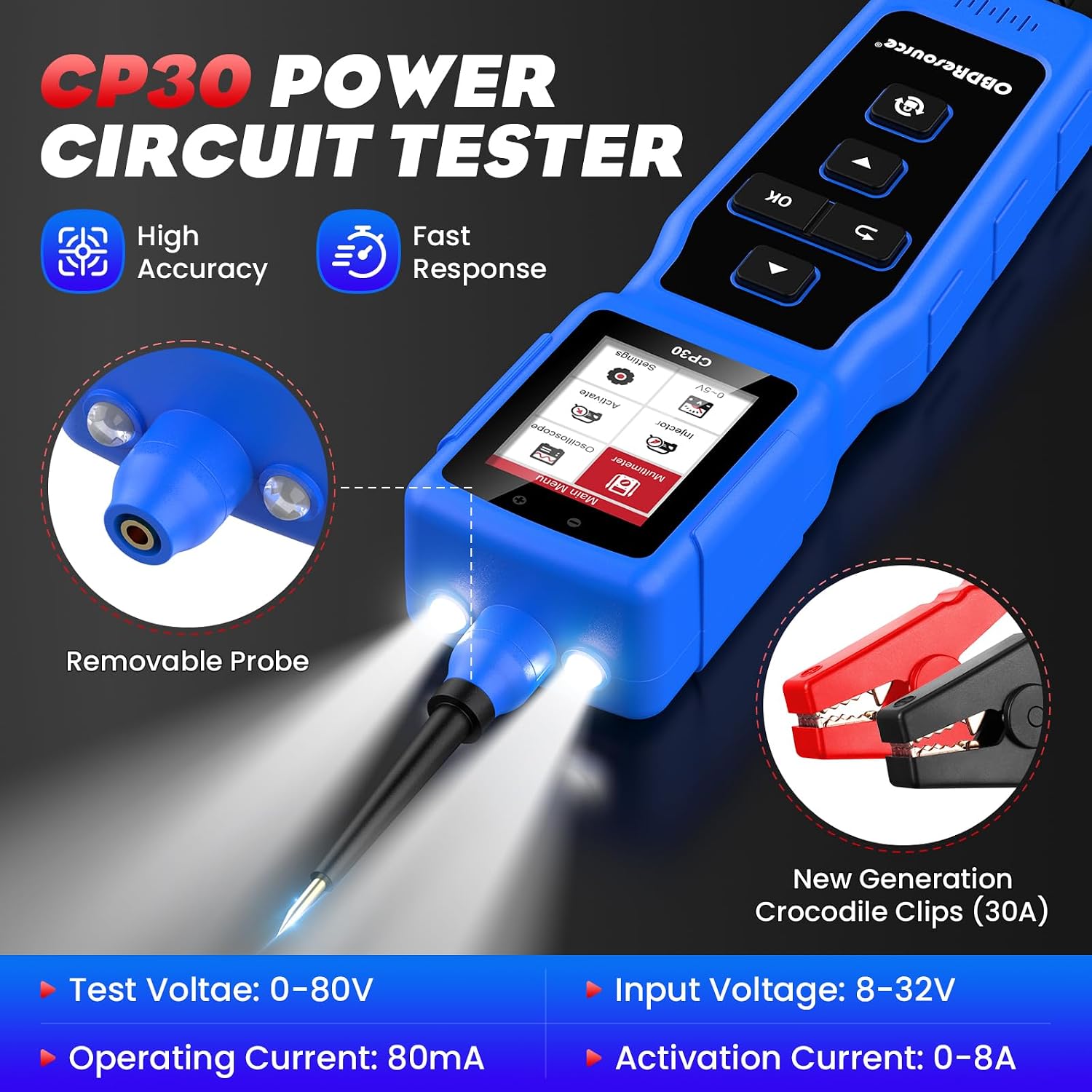 Power Circuit Probe Tester Fuse Test Light Short Circuit Finder | 0-80V DC Circuit Tester Automotive, Car Fuse Tester, CP30 Auto Electrical Circuit Tester, Automotive Tool