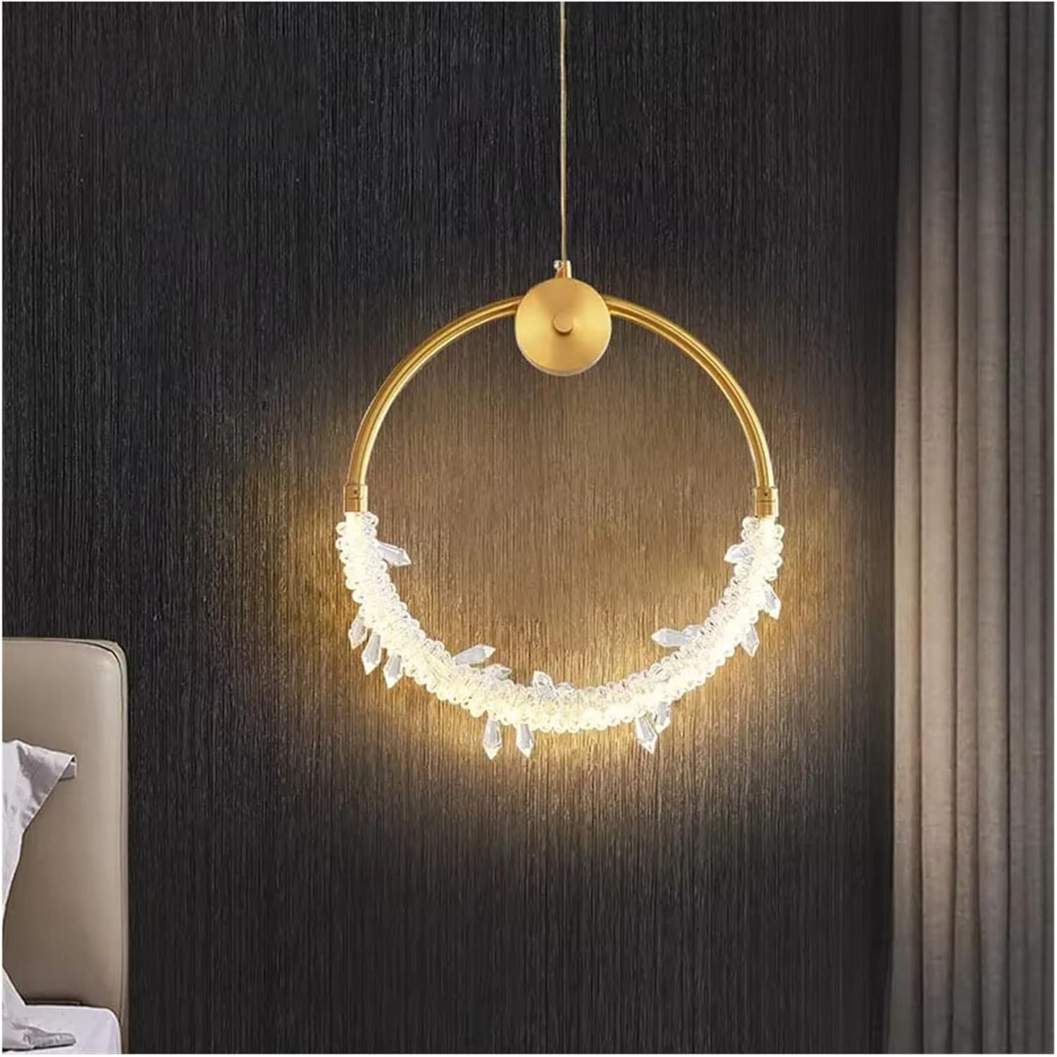 SXECAEPS Modern creative chandelier Modern Copper Restaurant 3 Colors Changeable Crystal Small Art Hanging Lamp Nordic Bedroom Bedside Led Pendant Lighting