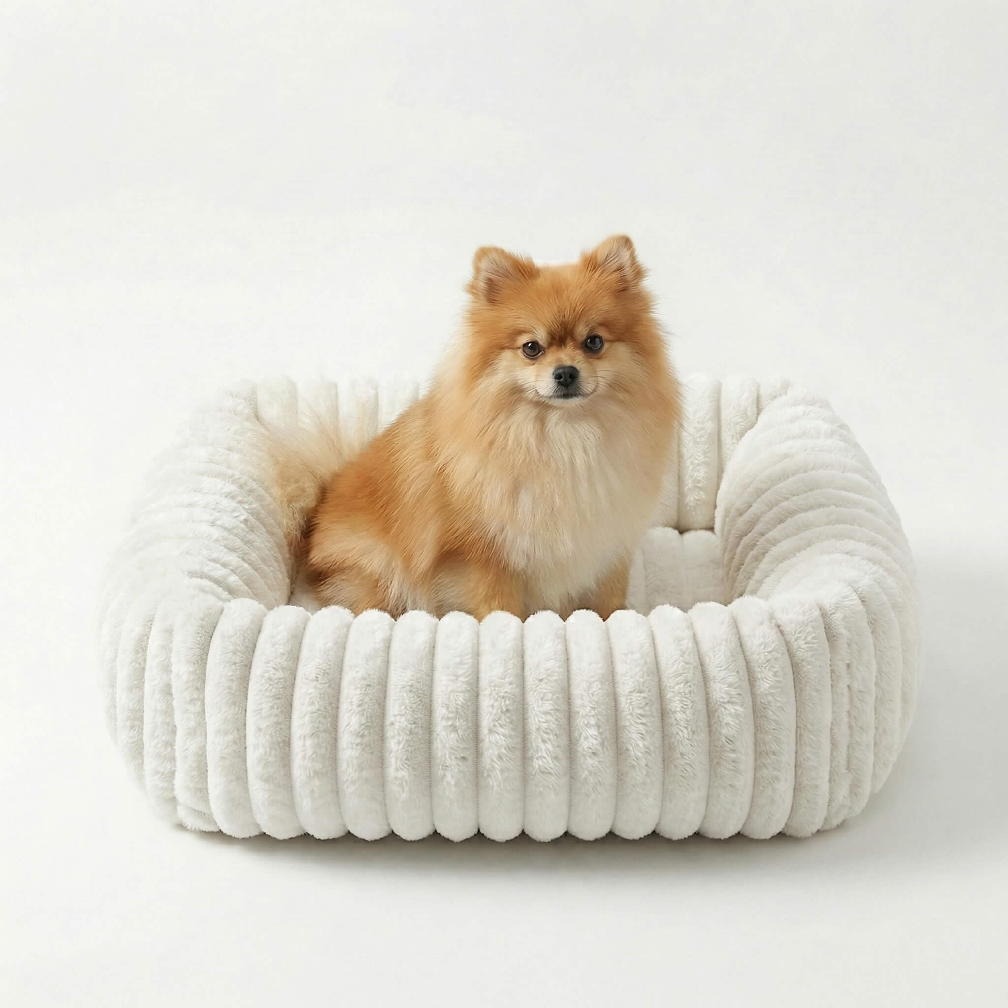 Panier pour Chien 63x53x18cm, Fausse Fourrure Lapin, Blanc | Pour petits et moyens chiens, motif ondulé, douce au toucher, housse déhoussable et lavable, confortable