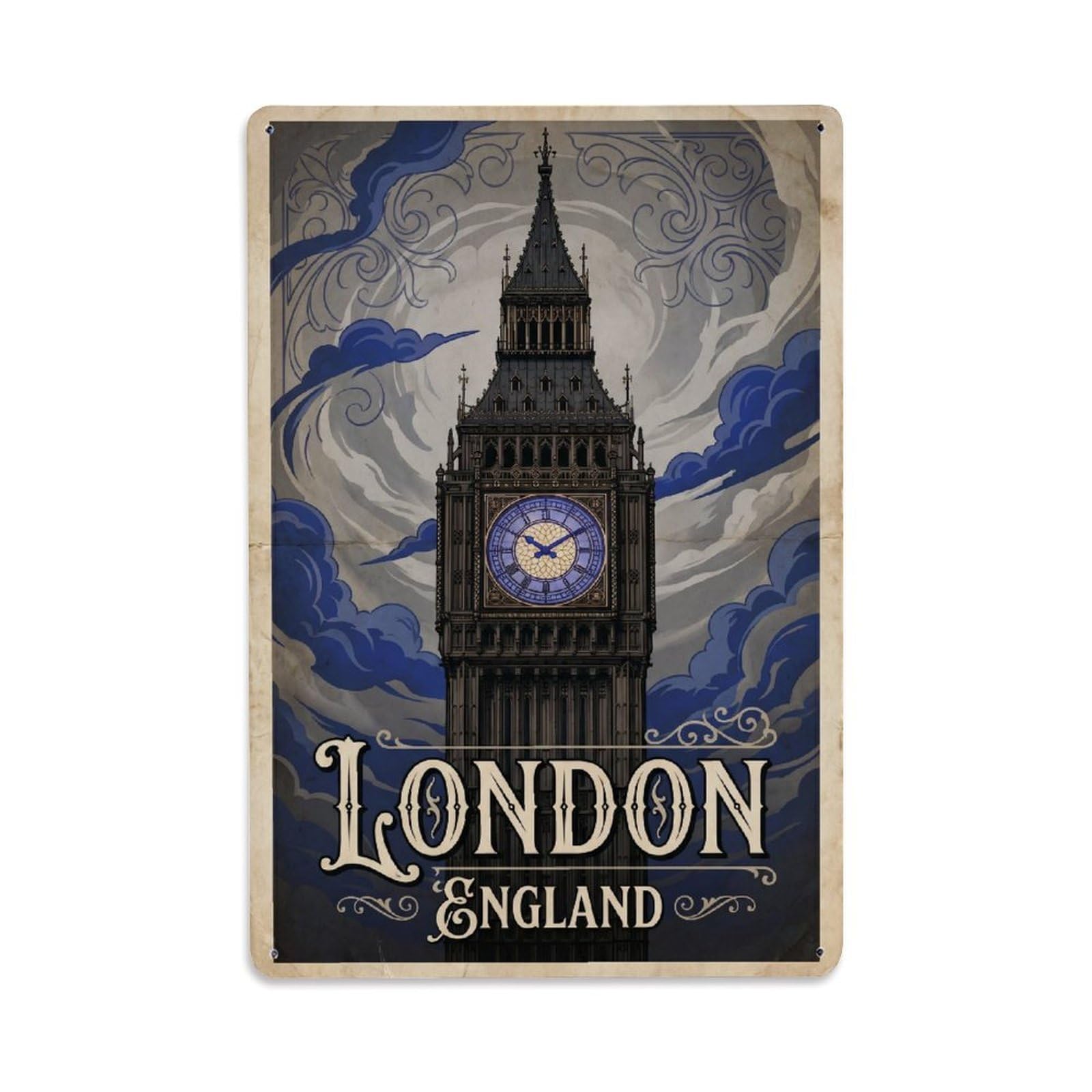 Vintage Travel England London Metal Tin Sign