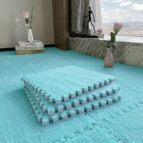 Miniatura 5 de Jaderlu 15 alfombras modulares entrelazadas de 11.8 pulgadas de grosor para caravana, alfombras de espuma EVA suaves y esponjosas, alfombras