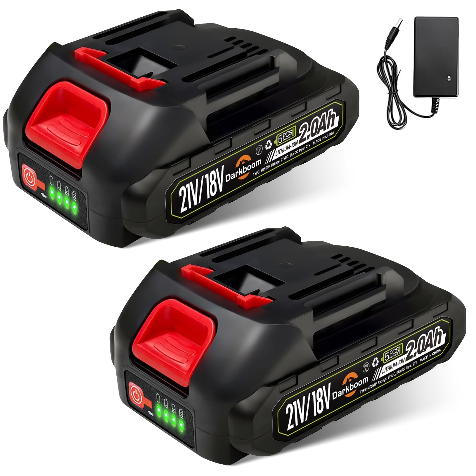 21 V 2.0 Ah power tool battery, charging indicator, batteries for hedge trimmers, lawn mowers, leaf blowers, brush cutter, leaf vacuum, high pressure cleaner, lawn edge cutter, battery replacement