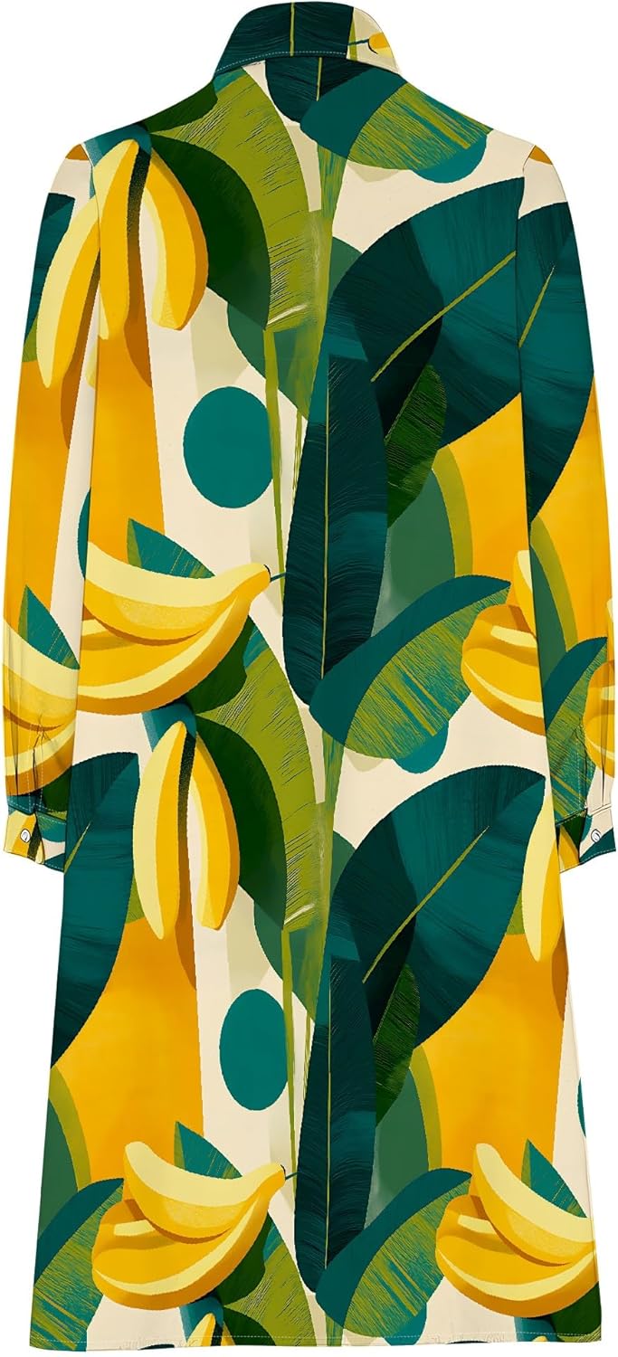 Womens Shirt Dresses Patterned Printed Casual V Neck Long Sleeves Loose Cocktail Party Fashion Dress with Pockets - Image 6