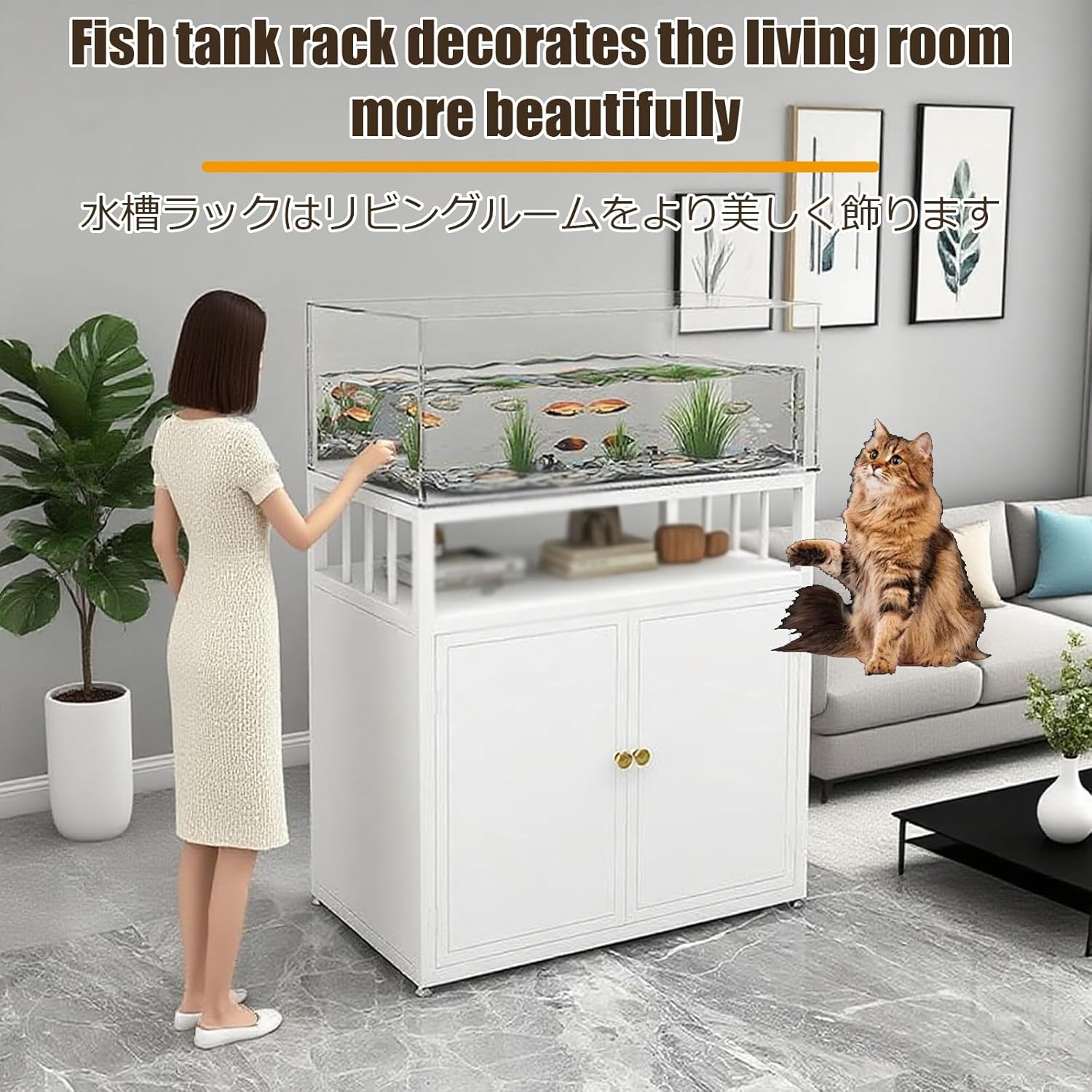 Aquarium Stand 20 Gallon Metal Aquarium Stand Table Fish Tank Rack With Shelf 2-Tier Reptile Tank Rack With 2 Tiers Storage Shelf For Living Room Office(Gold,45*25*70cm)