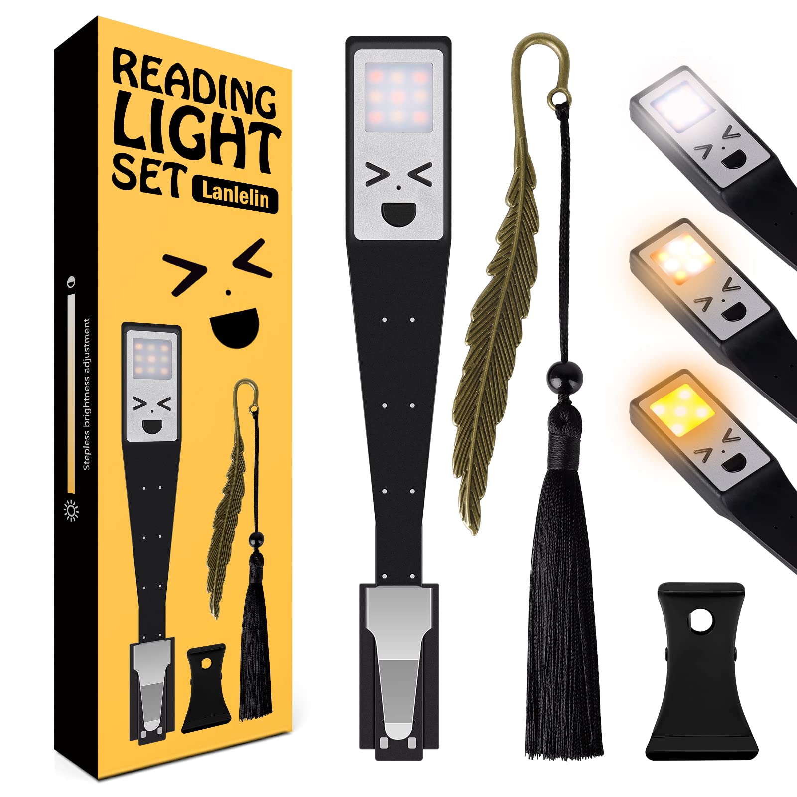 Lanlelin Luz Lectura USB, 9 LED 3 Colores Lámpara de Lectura con Clip para Protección Ocular Luz Led para Lectores Noche Linterna Lectura Luz Lectura Libros Cama, Duradero, Peso Ligero, Portátil.