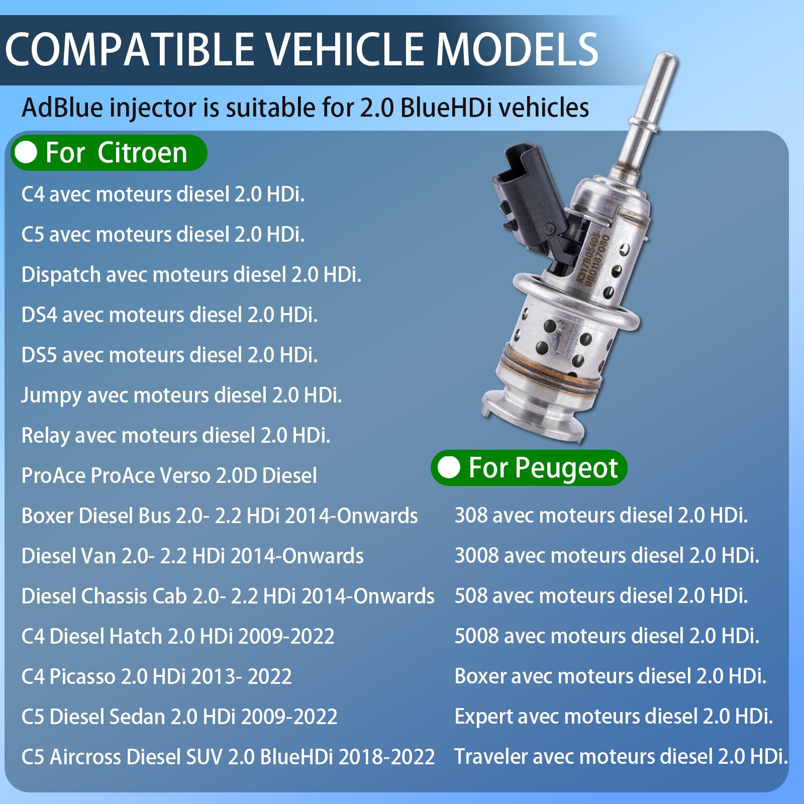 Iniettore Carburante #9801187080 per Citroen C4 C5 Dispatch DS4 DS5 Jumpy Relay ProAce Boxer per Peugeot 3008 308 5008 508 Boxer Expert Traveller 2.0 BlueHDi