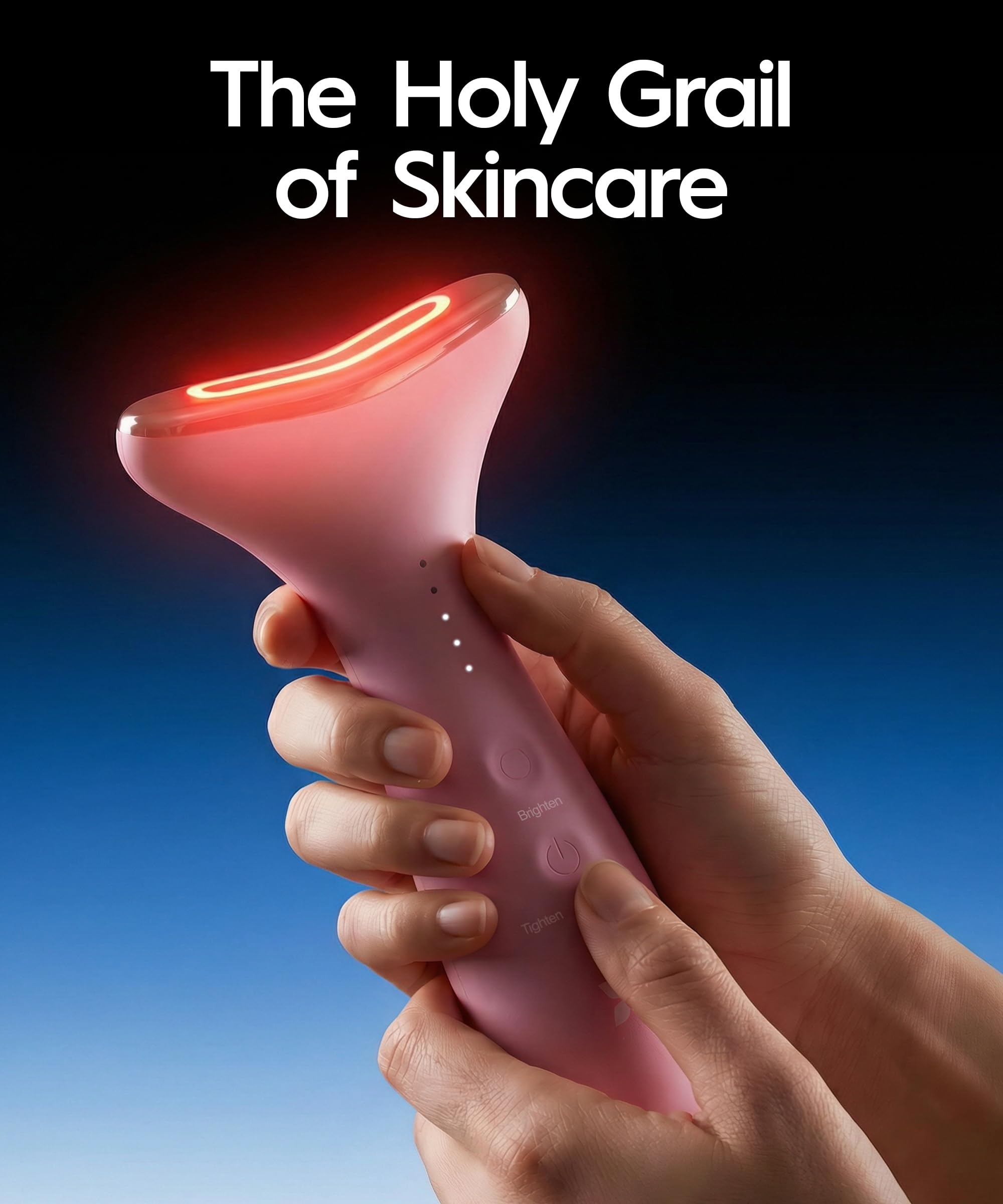 REVO Genie | 3-in-1 Face & Neck Beauty Massager with Heat, 3 Light Therapies, Smart Vibration | Red Light, Blue Light, Green Light Therapy for Smooth Glowing Skin - Pink Pearl