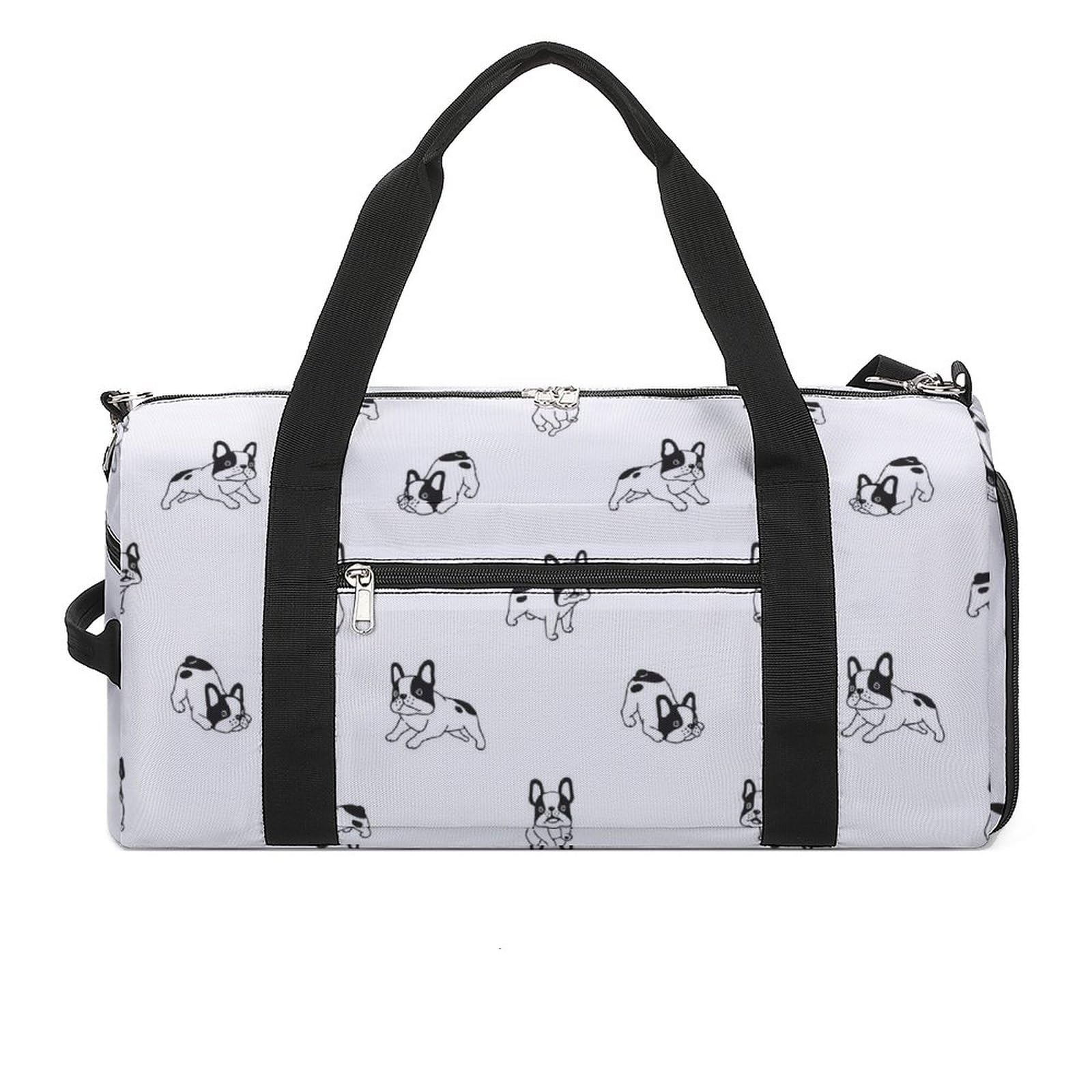MUSPORTS 犬の刺繍付き 黒 ボストンバッグ Amazon.co.jp: スポーツバッグ 犬柄 ボストンテリア フレンチ