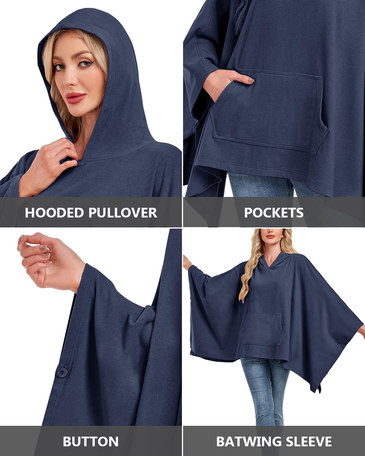 WOWENY Poncho da donna con cappuccio, da donna, termico, invernale, autunno, mantello caldo, sciarpa a tracolla, elegante con cappuccio