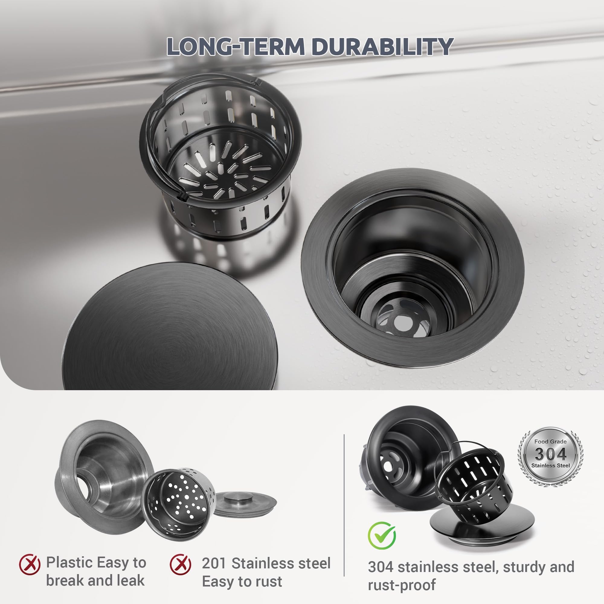 BOTEMY Conjunto de drenaje para fregadero de cocina con colador profundo extraíble, kit de drenaje antiobstrucción, acero inoxidable y ABS, colador de elevación fácil de limpiar, se adapta a