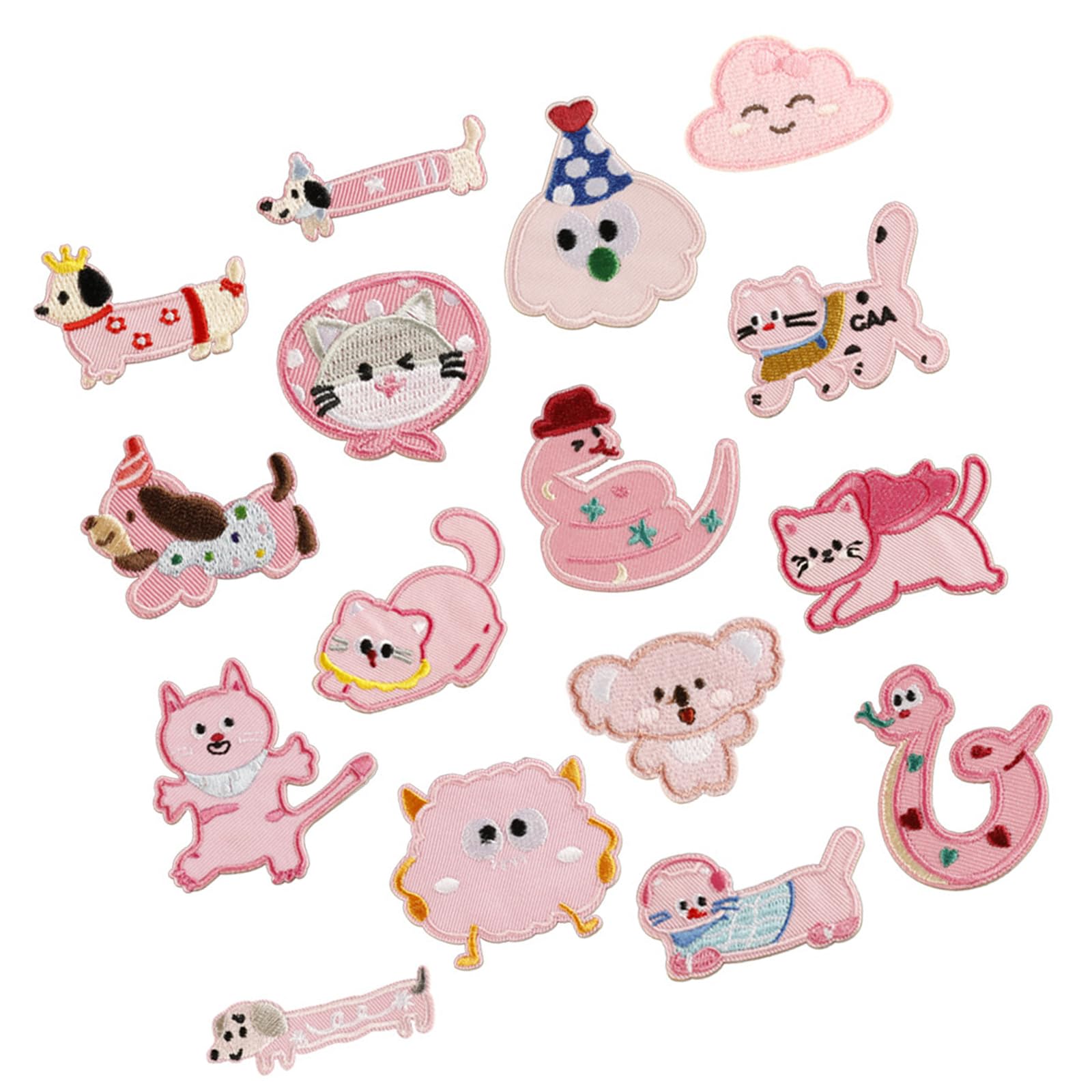 Jazuaiao 17Pcs Cartoon Animal Adhesive Embroidery Appliques Iron on Polyester Patches for Kids Clothing Bag Hat Sewing Project Polyester Iron on Clothing Patches