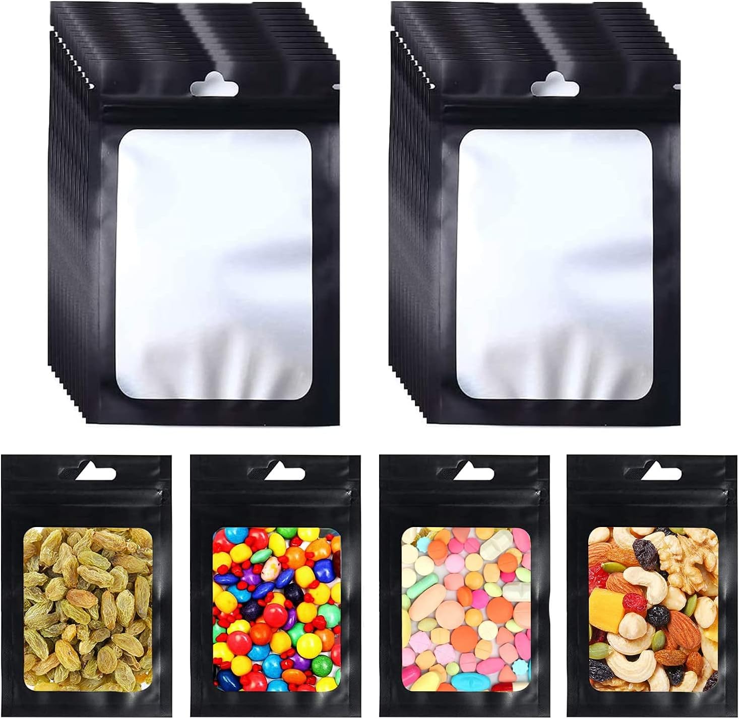 Sweetone 200 Pièces Sachet Holographique Refermable, Sac Mylar en