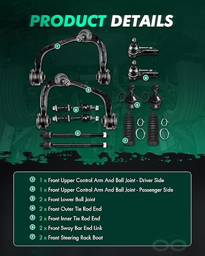 Miniatura 3 de SCITOO Kit de suspensión delantera, brazo de control superior y rótula, extremo de barra de acoplamiento interior exterior con barra estabilizadora