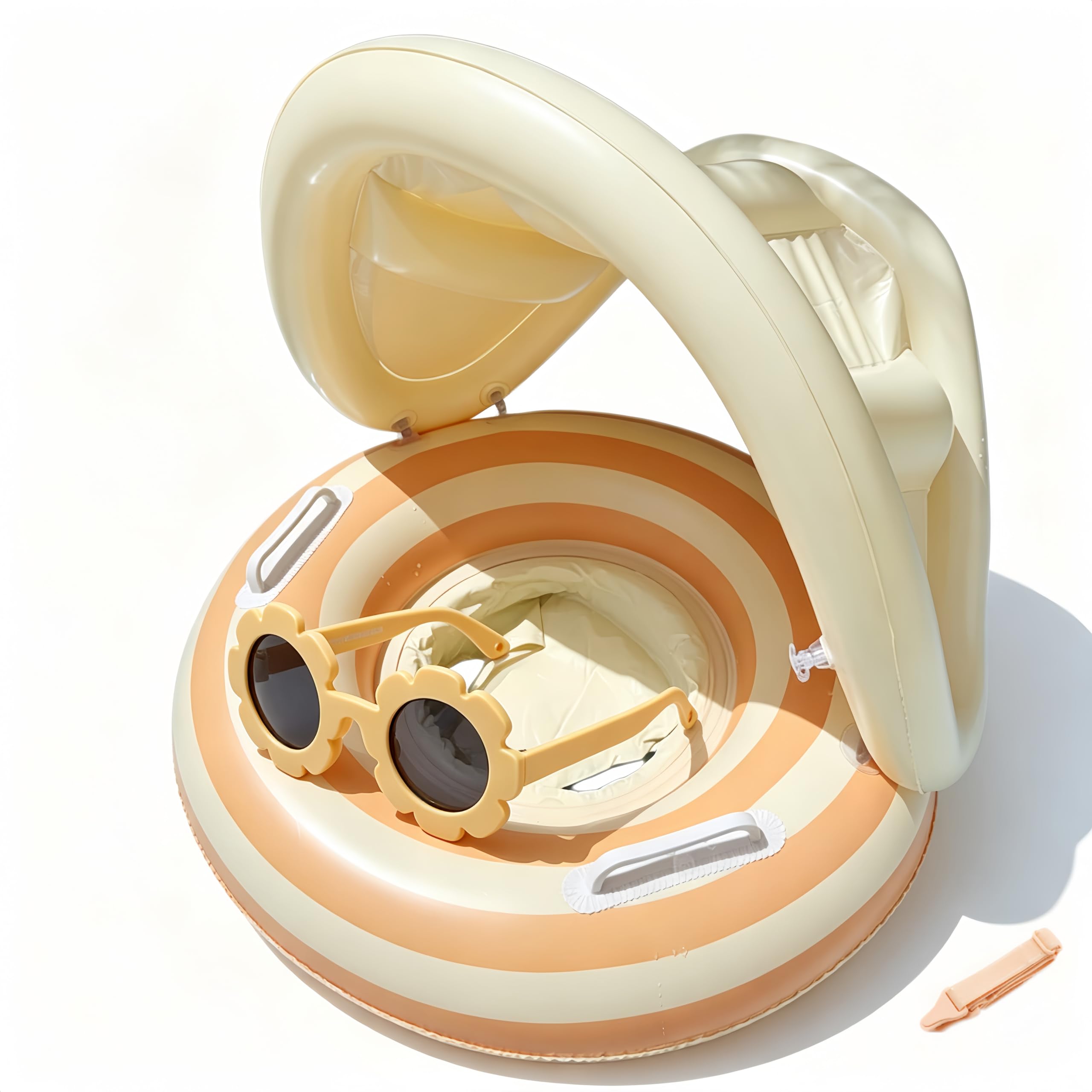 Baby Inflatable Water Play Seat with Canopy, Kids Pool Toy with UV Sunshade, Adjustable PVC Splash Seat with Baby Sunglasses and Strap, Summer Water Play Accessory for Babies and Toddlers 6-36 Months