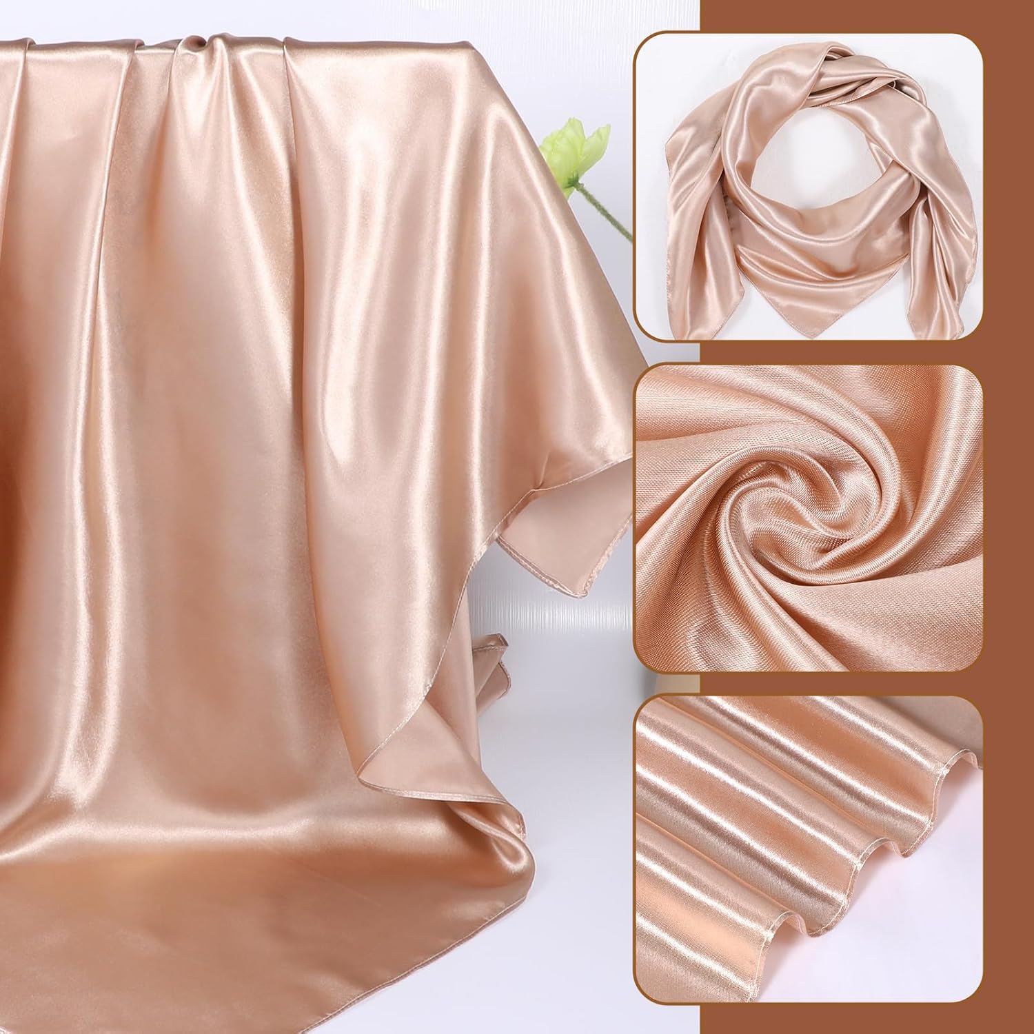 35" Large Square Satin Head Scarf, 2 Pack Head Scarf for Women's Hair, Silk Like Bandana Lightweight Women Hair Neck Wrap Scarves Bandana Accessories for Sleeping Styling Protection - Image 5