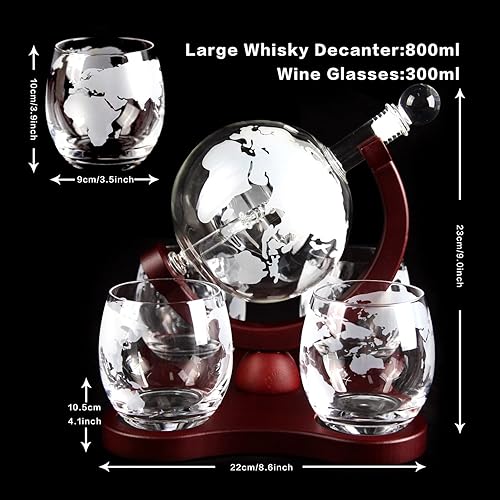 Miniatura 3 de Juego de 4 decantadores de whisky, juego de copas de vino con jarra de licor, decantador de vidrio de globo de whisky de 27.1fl oz con soporte de