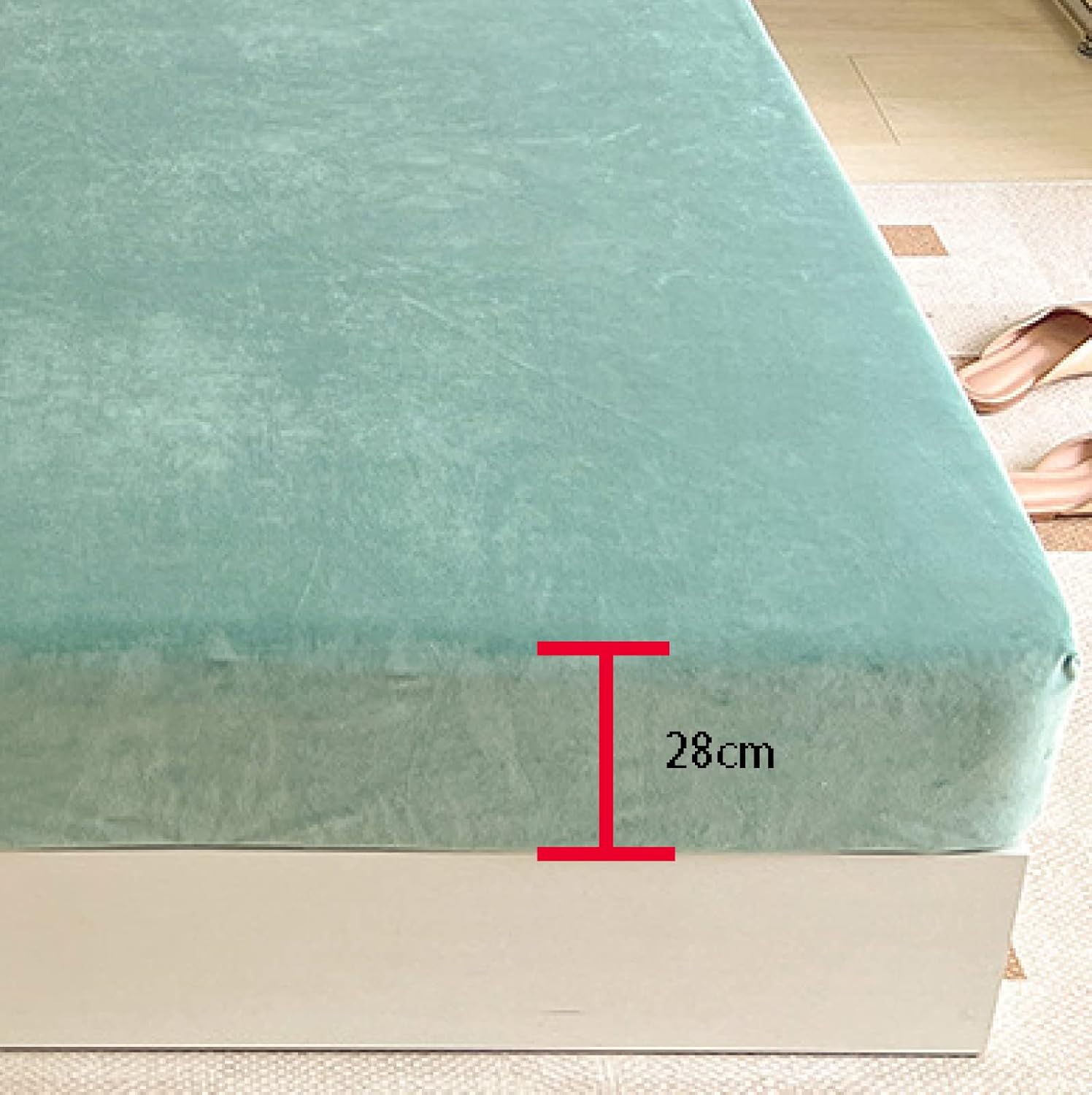 FCLDESHOP Bed Encasement,Thick Warm Coral Fleece Bed Sheet, Winter Solid Color Non-Slip Mattress Topper Single Double King Size Bed,Green,150 * 200cm