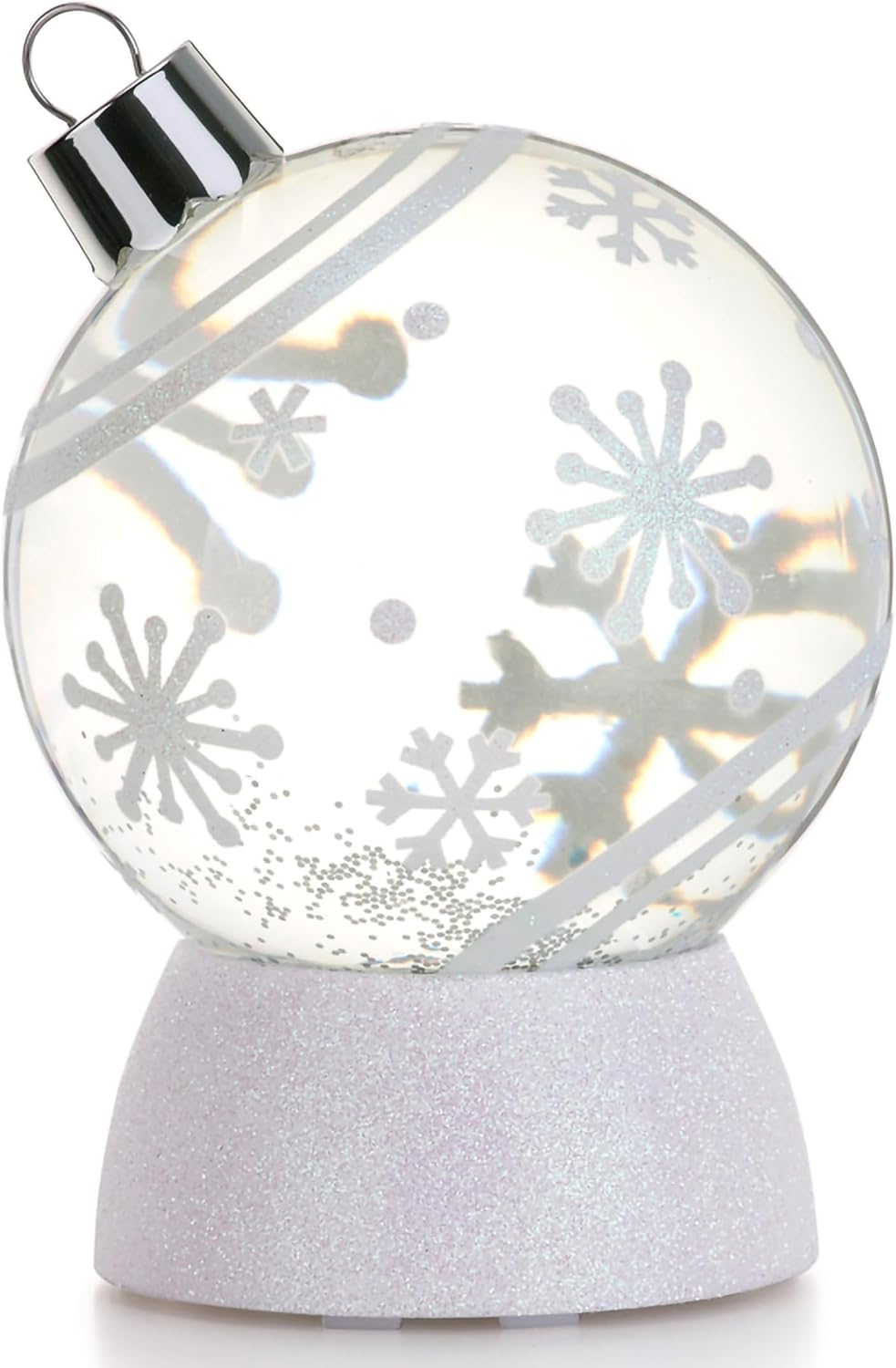 Napco Imports 50714 LED Light-Up Snowflake Christmas Ornament 6 x 4.75 x 4.75 Inches, White Durable Acrylic Collectible Tabletop Snow Glitter Water Globe, Indoor Holiday Home Décor