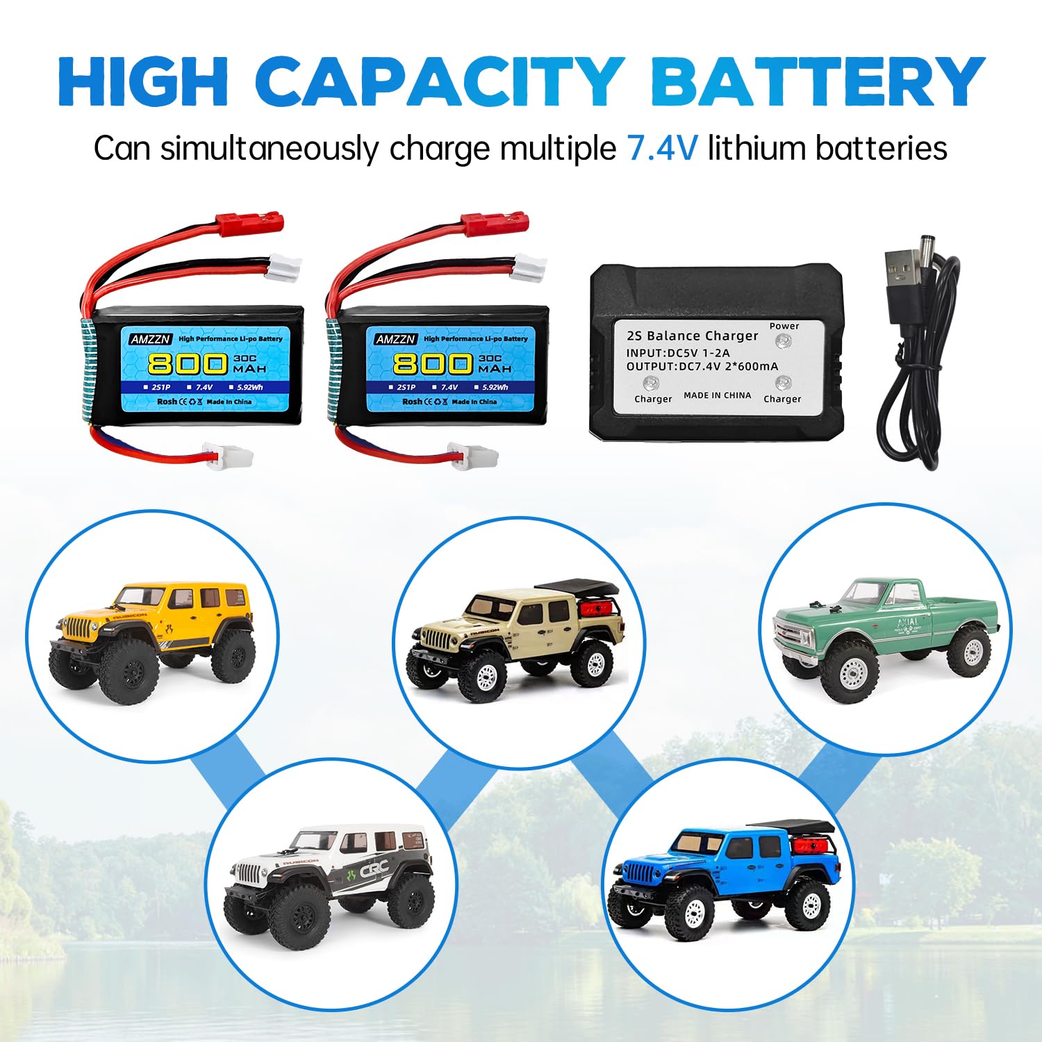 Lot de 2 batteries Li-ion 2S 7,4 V 3000 mAh avec connecteur