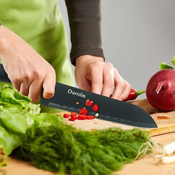 Dsmile 4 PCS Kitchen Knife Set,Black Stainless Steel Knives with Knife Covers,Non-Stick Coated Stainless Steel Blades for Cutting,Slicing & Dicing