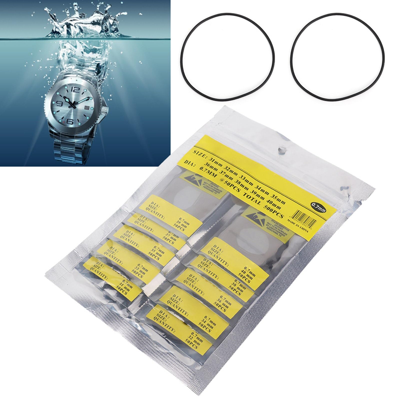 Ejoyous Guarnizione di Tenuta per Orologi O Ring, Materiale in Gomma, O-ring da 500 Pezzi per la Riparazione di Orologi con Resistenza all'acqua e Uso Versatile