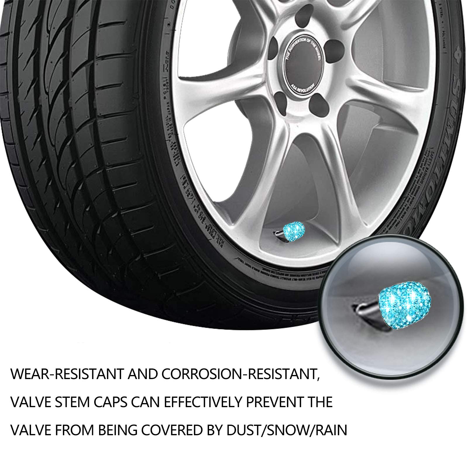 Reifenventilkappen, blau, funkelnd, handgefertigt, Kristall-Strass, universal, für Autoreifen, Chrom-Radkappen, attraktiv, staubdicht, glitzernd, für Auto/Fahrrad/Motorradzubehör, Blau