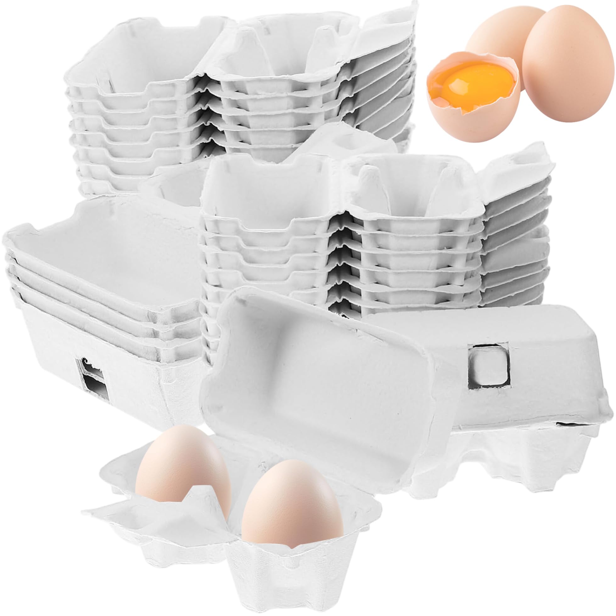 Pastoralist White Egg Cartons 2 Count, Egg Cartons 2 Count, 50Pcs Paper 3X4 Paper Pulp, Reusable No Breakage For Refrigerator Farm Market Travel