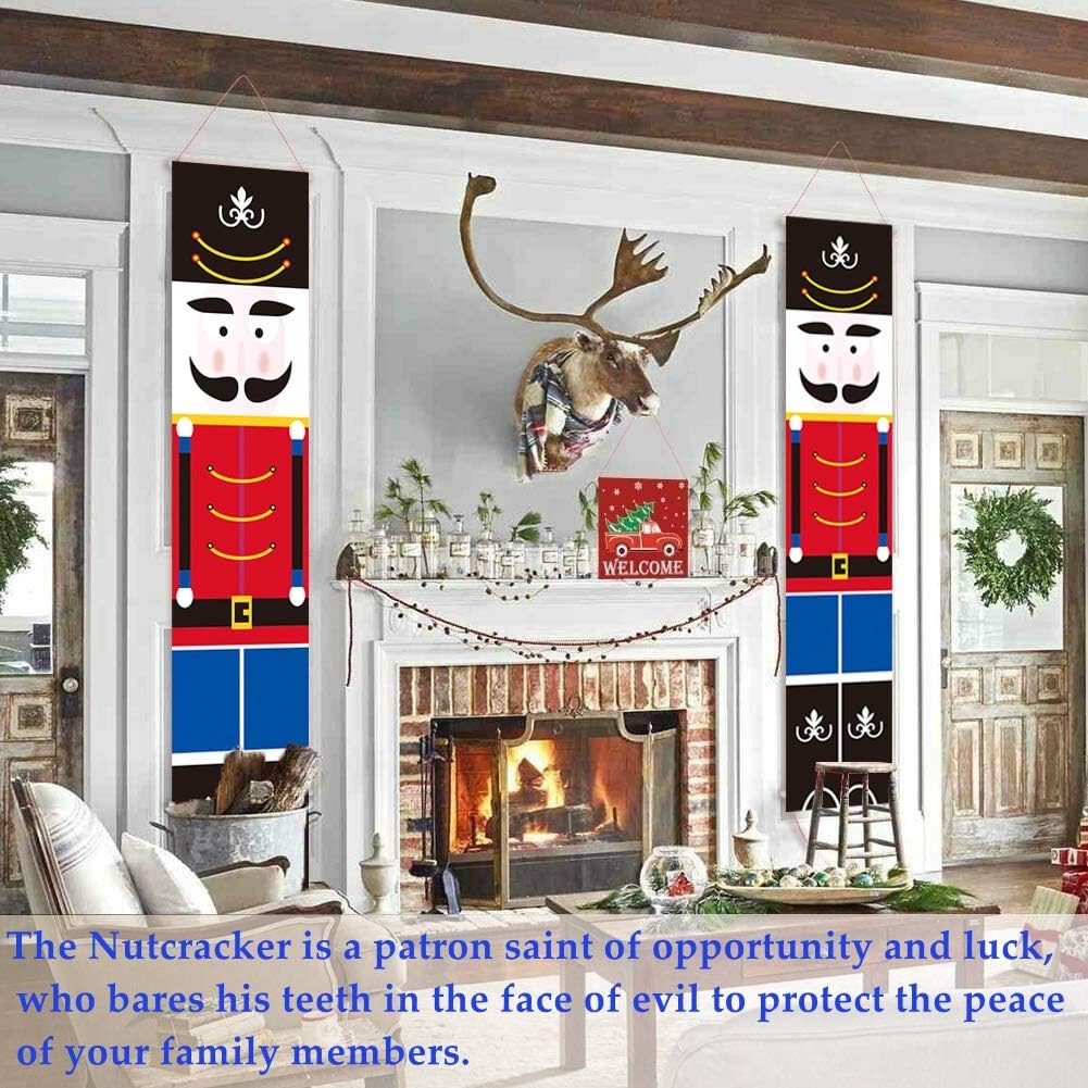 HMASYO Christmas Nutcracker Banner - Nutcracker Christmas Decorations Welcome Sign for Porch Front Door Fireplace Garden Indoor Outdoor Home Holiday Party Decor, 600D Oxford Fabric
