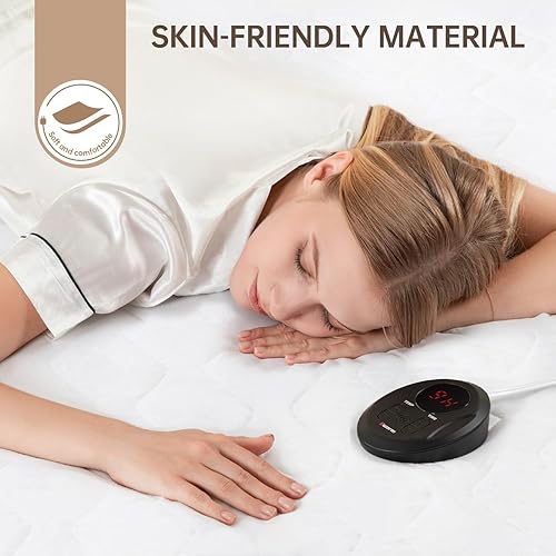 Miniatura 2 de Cubrecolchón eléctrico acolchado de alta calidad, tamaño individual, 39 x 75 pulgadas, calentador de cama, 9 ajustes de calor, 1-12 horas de apagado