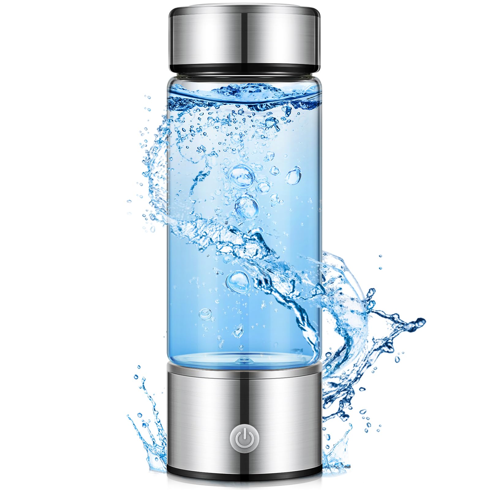 Honeydak Hydro Booster Hydrogen Water Bottle 420 ml Hydrogen Water Ionizer Machine Portable Hydrogen Water Generator USB Rechargeable Water Hydrogenator for Home Office Travel (Silver)
