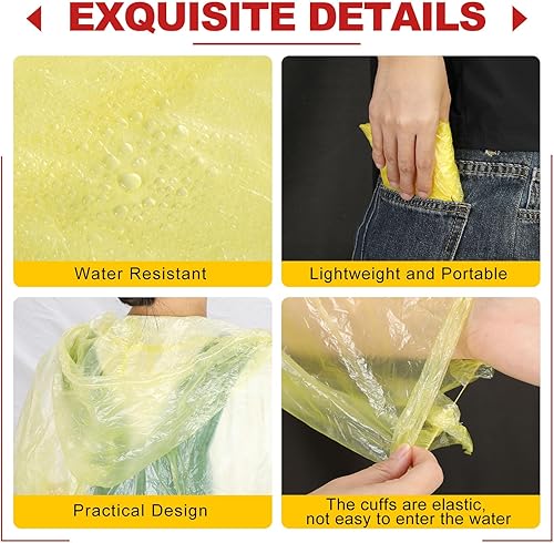 Miniatura 6 de Handepo Paquete de 100 ponchos de lluvia para adultos con capucha, ponchos de lluvia de plástico desechables, impermeables de emergencia a granel