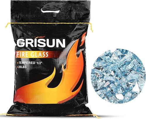 Vista 92 de Grisun Vidrio ignífugo para cuenco de fuego, 1/2 pulgada de alto, 10 libras, brillo reflectante, rocas de vidrio templado para gas natural o Verde