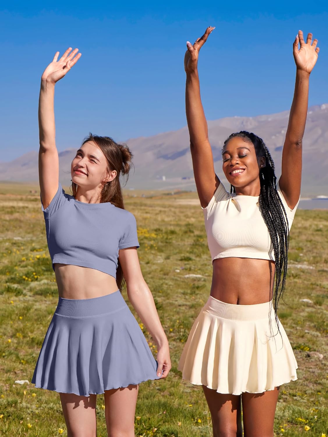 OQQ Women Mini Skirts 2 in 1 Flowy Basic Versatile Stretchy Flared Casual A-line Skirt with Pockets - Image 2