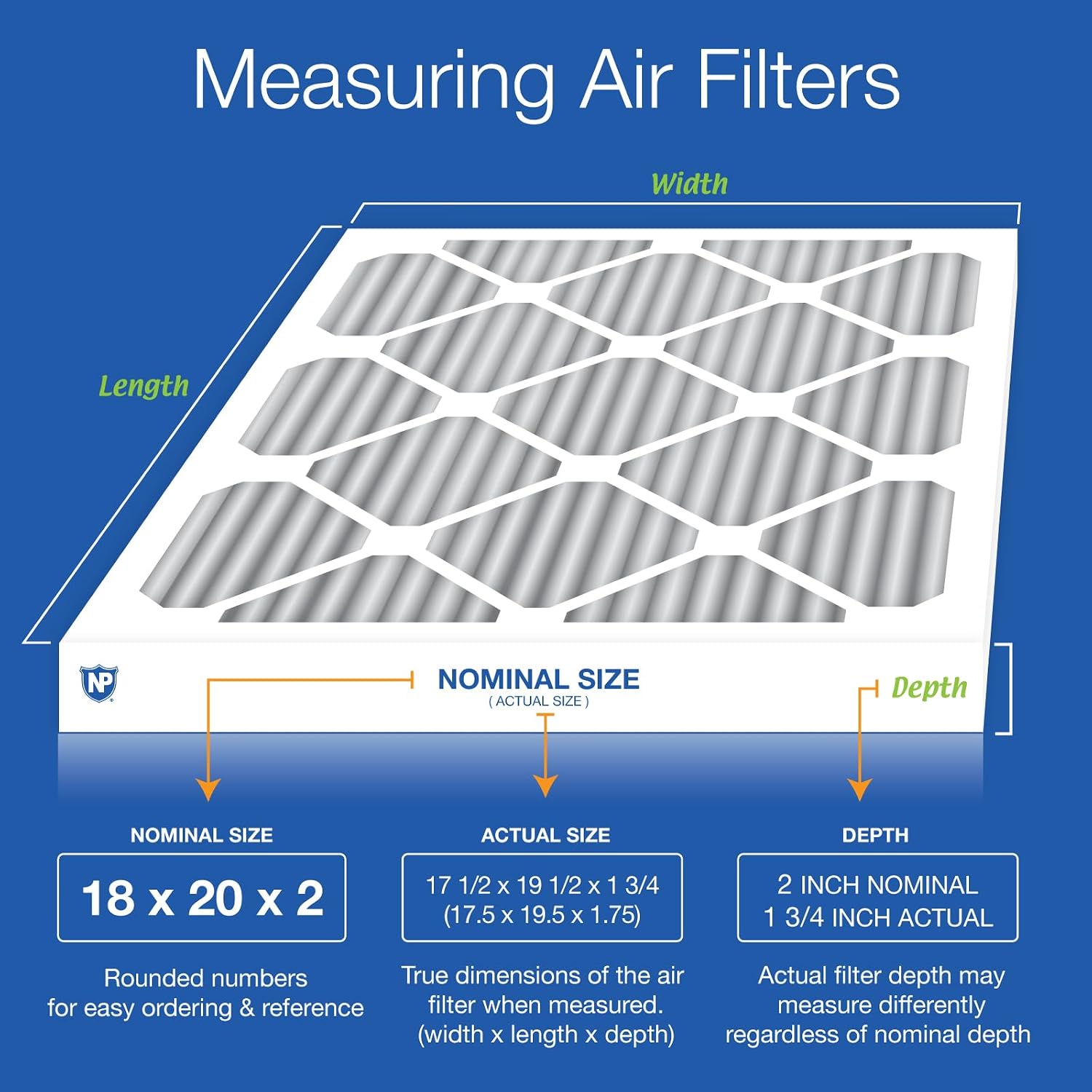 Nordic Pure 18x20x2 (Actual Size: 17 1/2 x 19 1/2 x 1 3/4) Furnace Air Filters MERV 12 Pleated Plus Carbon 3 Pack