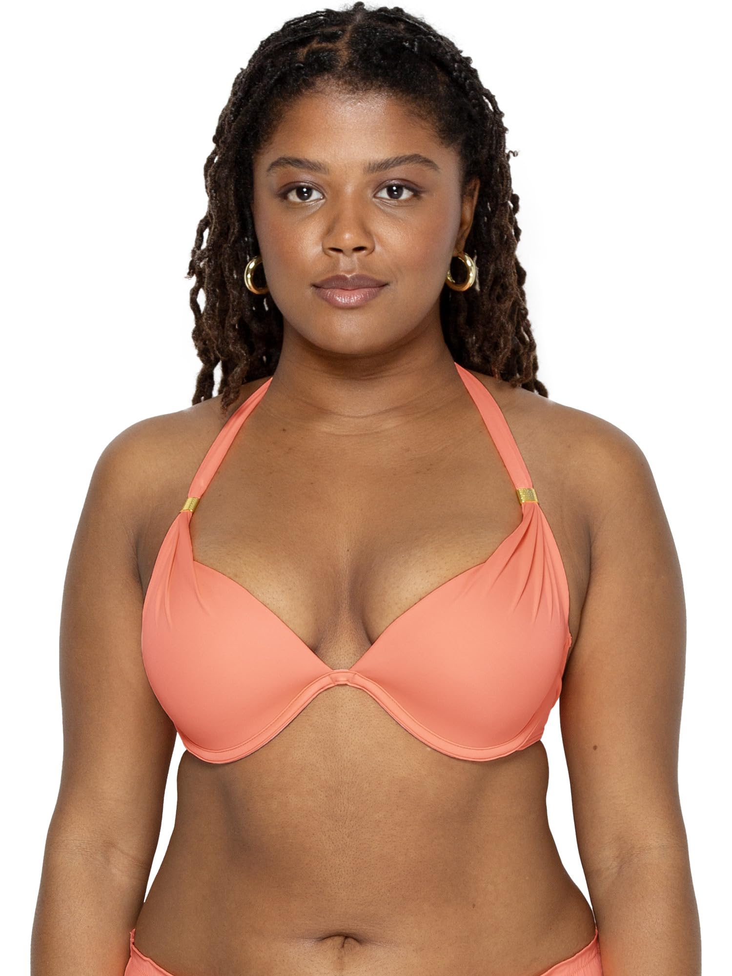 Smart & Sexy Women's Swim Secret Mega Push-up Halter Bikini Top, Peach Luster, 34C