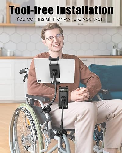 Miniatura 2 de Soporte para tablet para brazo de silla de ruedas versión profesional brazo largo cuello de cisne eléctrico silla de ruedas abrazadera de montaje