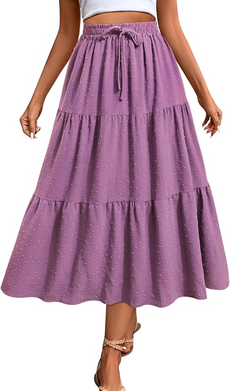 SEAFORM Women's Polka Dot Midi Skirt Flowy High Waisted Casual Skirts