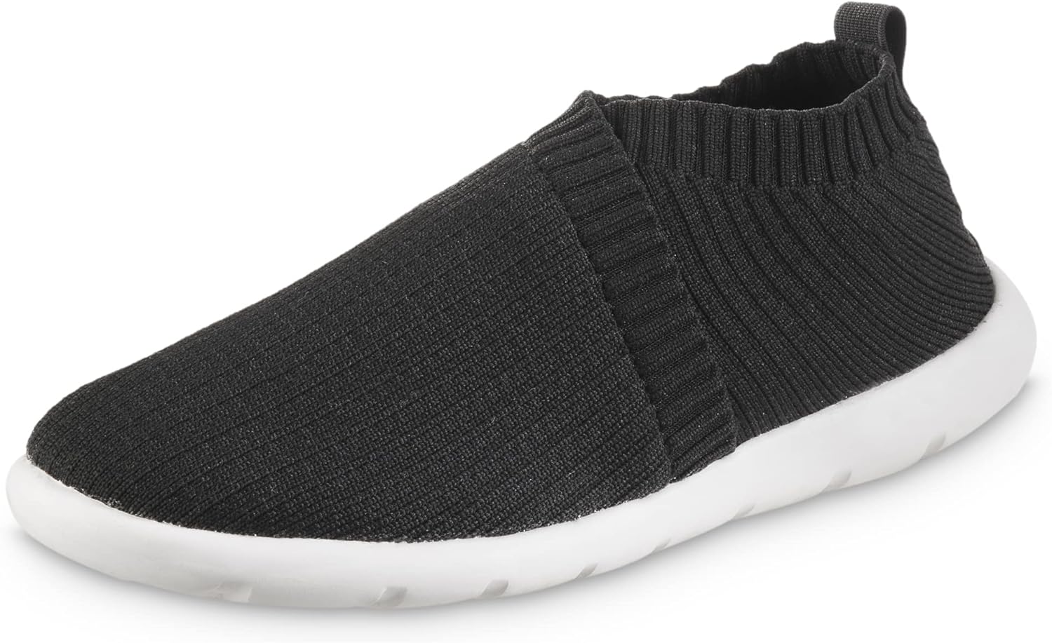isotoner Women's Lightweight Recycled Stretch Sport Knit Slip-On Slipper Bootie Moccasin, Black, 6