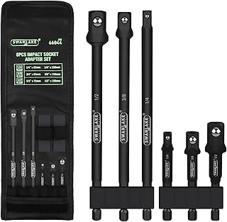SWANLAKE 6-PCS Impact Grade Socket Adapter Set, 3-Inch and 6-Inch Hex Shank Impact Driver Socket Adapter, Socket to Drill Adapter 1/4" 3/8" 1/2" Impact Driver Adapter