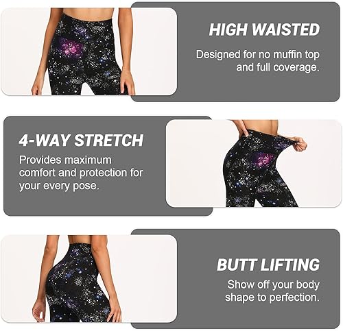 Vista 3 de GAYHAY - Leggings de cintura alta para mujer, suaves, opacos, entallados y estampados con control de abdomen ideales para correr, yoga y ciclismo